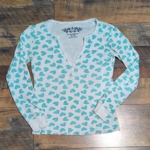 No Boundaries White and Blue Heart Long Sleeve Tee